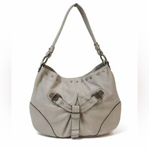 B. Makowsky Gray Studded Leather Slouchy Hobo Shoulder Bag